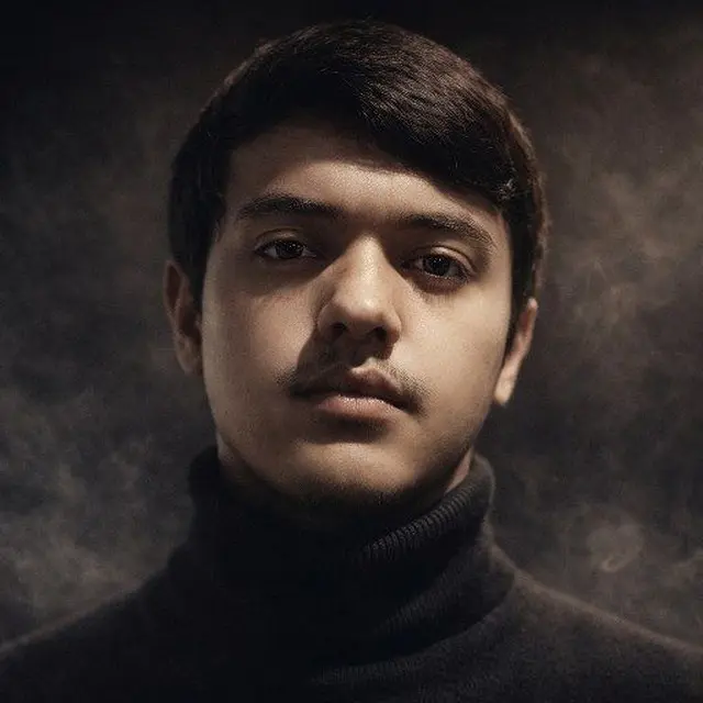 Portrait of Xayrillo Ne'matov in a black turtleneck